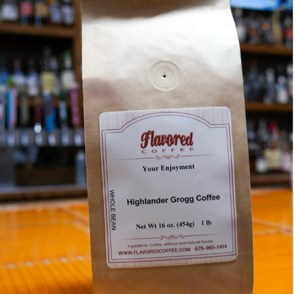 Coffee bag with a label on a blurred store shelf background