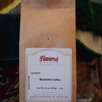 Coffee bag with a label on a patterned background